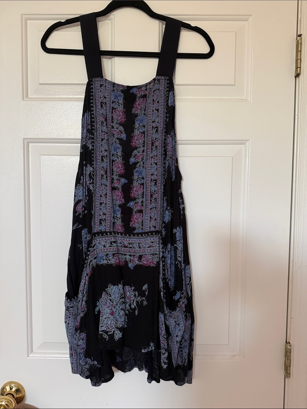 Free People Black Mini Dress with Blue & Purple Floral Print